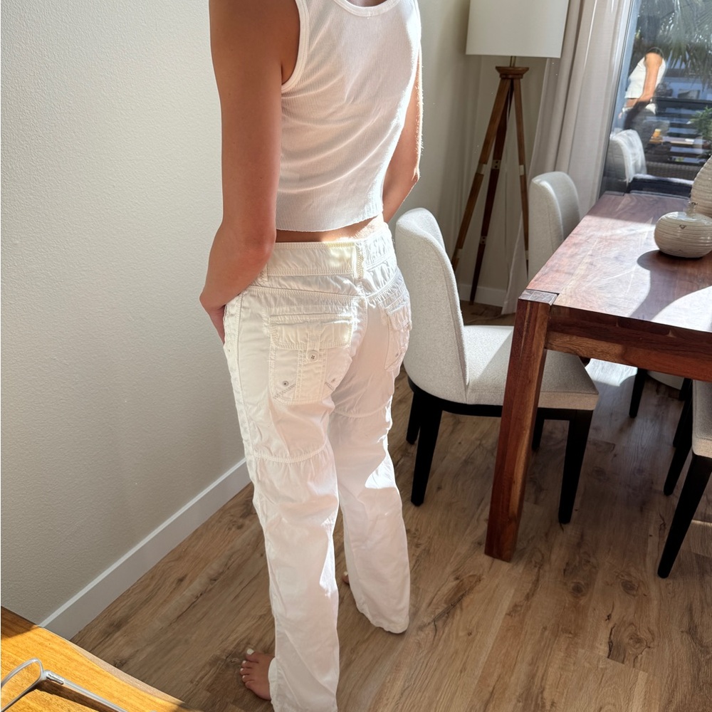Y2K Low Rise White Cargo Pants Rare Anthro Find